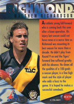 1996 Select AFL Centenary Series #84 Matthew Richardson Back
